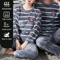 Pijamas de Pareja de Vellón de Coral Grueso Ropa de Casa Cálida para Invierno con Tela de Cara Acolchada para Hombres y Mujeres - details 3