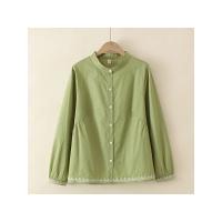 Tops de algodón con cuello levantado para mujer, blusas holgadas de manga larga con dobladillo bordado, ropa curva, talla grande, 4XL, primavera - details 5