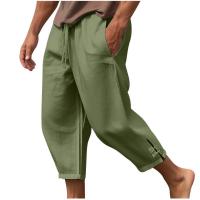Pantalones capri de lino ligeros, corte holgado, cintura elástica, estilo informal de playa para hombres - details 4
