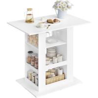 Mesa de Bar con Estantes, Mesa Alta Cocina, con Portavasos y Estante de Almacenamiento, para Bistró Barra Cocina Salón y Comedor, Blanco, 105x94x68 cm - details 0