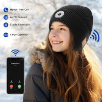 Gorro de punto inalámbrico con Bluetooth, gorro inteligente estéreo con luz LED, recargable, lavable, música, lana, Invierno - details 0
