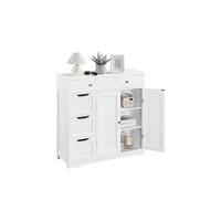 Mueble Auxiliar Armario de Tres Niveles Columna de Cuarto Baño Cajonera Baño Madera Lacada 60x30x80cm Blanco - details 8