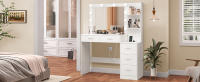 110cm Tocador de Maquillaje con Espejo Grande y Luces LED, Mesa de Maquillaje con 5 Cajones, 2 Estantes Abiertos, Mesa de Tocador con Estación de Carga,Tocador para Niñas, Blanco - details 0