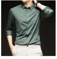Camisa de manga larga elástica sin arrugas para hombre Ropa de negocios informal Color sólido - details 3