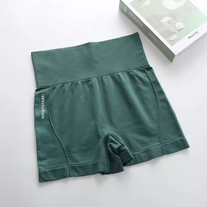 Pantalones cortos deportivos de cintura alta, mallas moldeadoras de abdomen, sin costuras, para Fitness, Yoga, ciclismo, seguridad, gimnasio, Fitness - 1