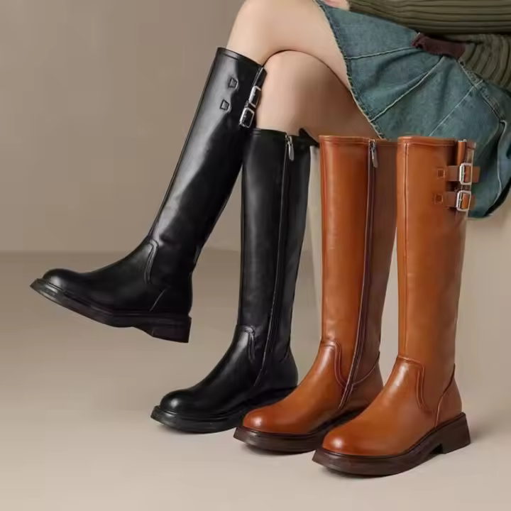 LAVANDA BOTAS ALTAS CON CREMALLERA PARA MUJER, BOTAS PLANAS PARA MUJER - 1