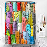 Cortinas De Ducha divertidas para baño, decoración con ganchos, impermeables, 3D tela De poliéster, lindo gato, dinosaurio - details 10