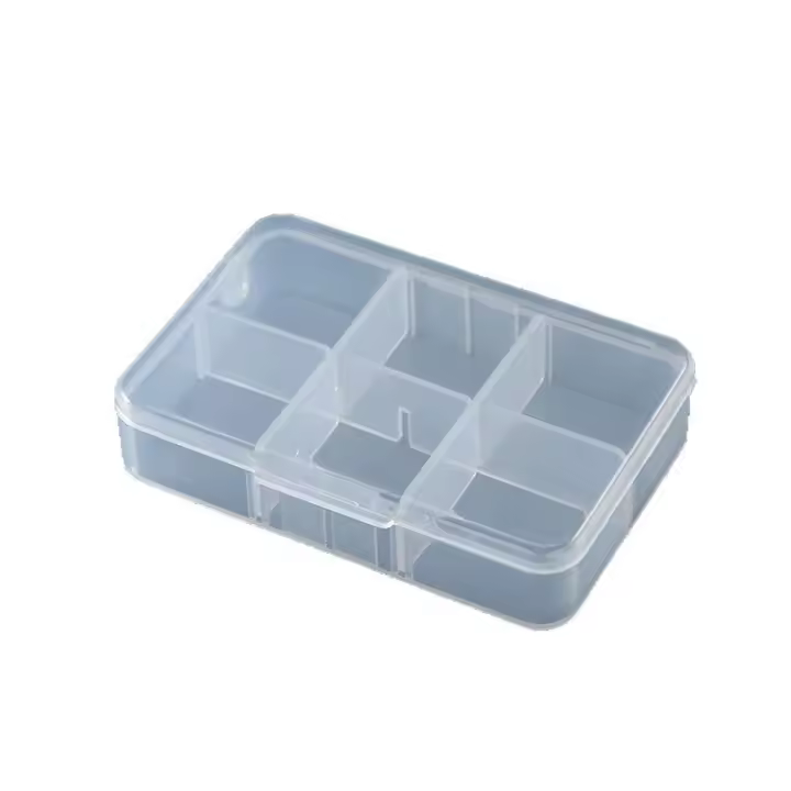 Desmontable compacto 6 compartimentos caja de plástico accesorios clasificación caja de presentación organizador caja de almacenamiento transparente - 1