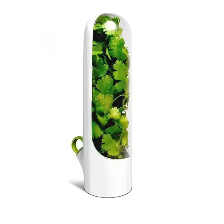 Consolador de hierbas ecológico, cápsula de plástico antipresión para conservar verduras, contenedor de almacenamiento de hierbas blanco a prueba de polvo - 1