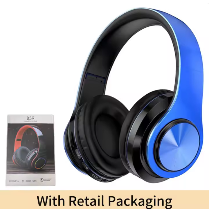 Auriculares inalámbricos B39 con Luces LED de Colores, auriculares con Bluetooth, Tarjeta TF, AUX, cable de reproducción, Estéreo de graves HiFi plegable, música - 1