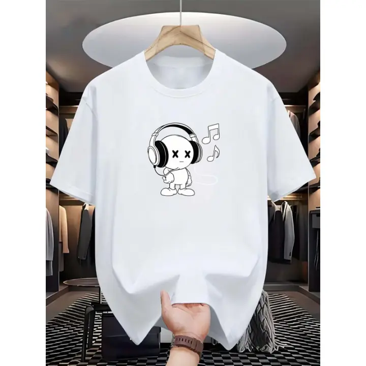 Camiseta Casual de Cuello Redondo para Hombres Estampado de Música Tejido de Poliéster con Ligeza - 1