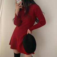 Vestidos básicos de invierno 2023, minivestidos bonitos de punto, túnica de manga larga, vestido suéter dulce - details 12