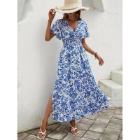 Nuevo estilo de verano de gama alta de talla grande largo para mujeres con curvas vestido con volantes y cuello en V adelgazante - details 4