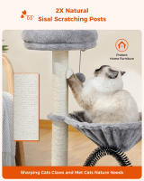PAWZ-Pequeño árbol para gatos, torre linda con postes rascadores de sisal para gatos pequeños, hamaca grande para gatos - details 16