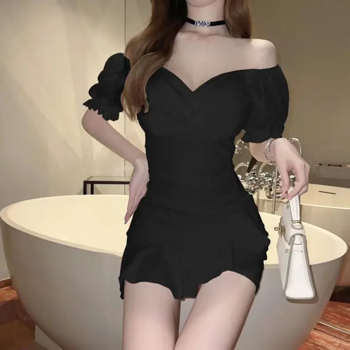 Vestido de Manga Abullonada Sexy Escote en V Falda Ligera que Cubre la Cintura Moda de Mujer 2023 - 1