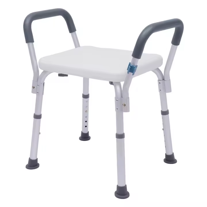 Silla de ducha con reposabrazos y respaldo, taburete de baño para personas mayores, silla de ducha, altura regulable - 1