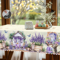 Mantel redondo de lino lavanda con estampado de gato bonito disponible en 5 tamaños elegante mesa de cocina de jardín para uso diario en el hogar - details 3