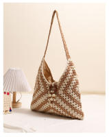 Bolso de algodón tejido de un solo hombro estilo étnico, bolso de paja, bolso de playa para vacaciones, bolso versátil para mujeres - details 7