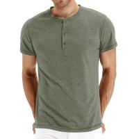 Camiseta de algodón de calidad de marca, cuello Henry, diseño de moda, ajuste slim, camisetas sólidas para hombre, camisetas de manga corta para hombre - details 5