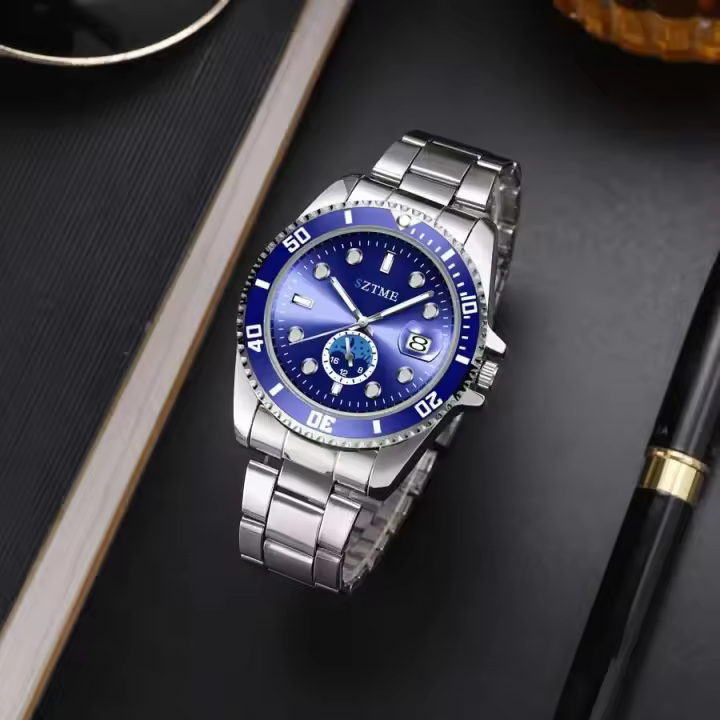 Reloj Deportivo de Acero con Correa de Cuero de Lujo Reloj de Cuarzo con Calendario para Hombres - 1
