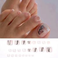 Juego De 24 Piezas Uñas Postizas De Acrílico Con Borde Blanco Y Flor Artísticas Para Pies Uñas Press on Removibles Para Fiestas - details 19