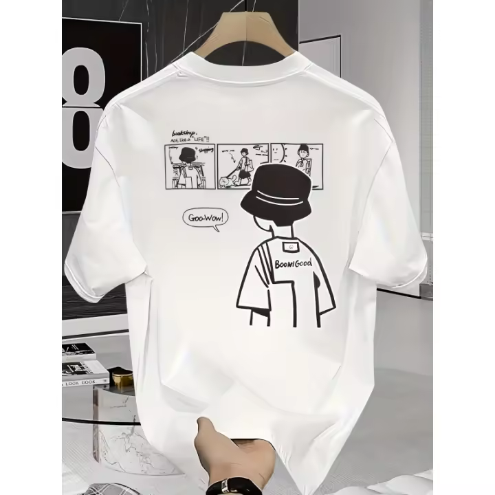 Camiseta de Algodón Cintado 100% Estilo Gráfico de Calle Baja Americana - 1