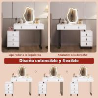 Mueble de Maquillaje Irregular con Espejo Regulable la Luz, 2 Cajones y 1 Cómodo Madera y Metal - details 6
