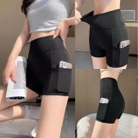 Pantalones cortos de Yoga, mallas para mujer, medio pantalones cortos de ciclismo con bolsillo, pantalones cortos deportivos de cintura alta para motorista, pantalones cortos de gimnasio para mujer, pantalones de Fitness con realce de cadera - details 3