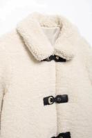 TRAFZA-abrigos holgados de manga larga para mujer, abrigo grueso informal de un solo pecho con cuello vuelto, color liso, moda de invierno - details 3