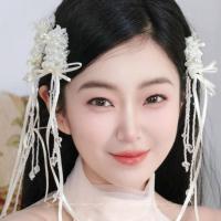 1 par de pinzas para el pelo de novia con estilo coreano, cuentas de perlas blancas, horquilla para novia, tocado de boda con borlas hecho a mano, accesorios para novia - details 5
