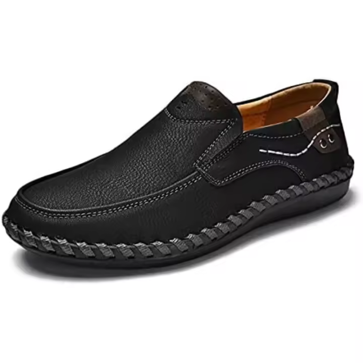 Zapatos de cuero deslizantes para hombre, cómodos mocasines hechos a mano, planos y ligeros, zapatos de conducción para caminar. - 1