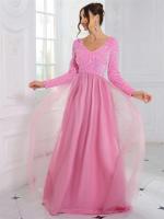 Elegante Vestido de Terciopelo con Lentejuelas Cuello en V, Manga Larga, Red de Cetín, Azul Cielo y Rosa, Perfecto para Fiestas - details 15