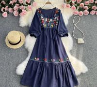 Primavera/Verano mujer viaje vacaciones Vintage largo estilo étnico bohemio bordado cintura atar algodón y vestido - details 6