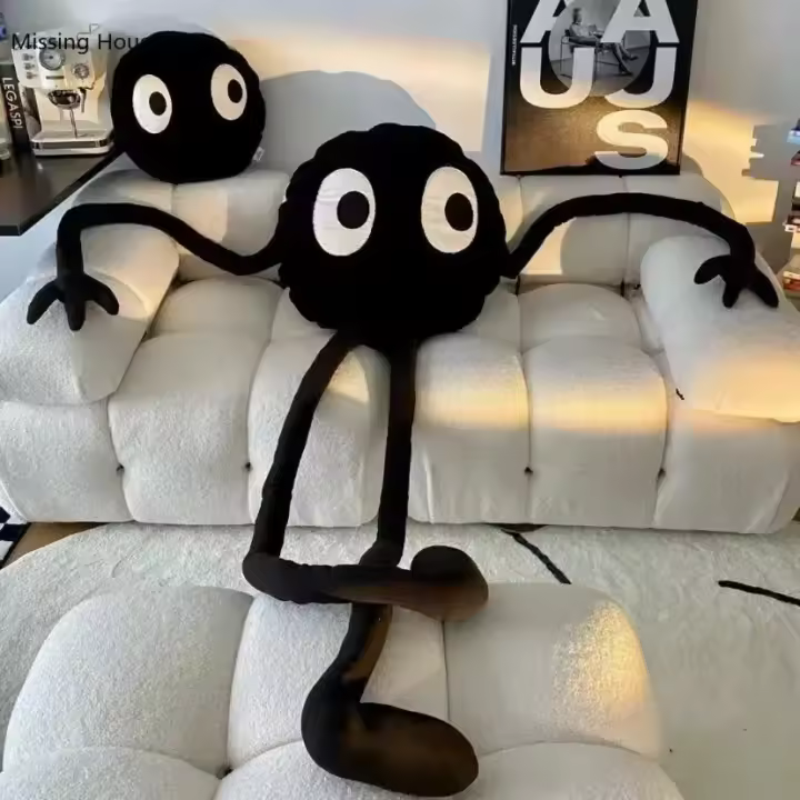 Almohada de Peluche Suave de Coal Negro con Patas Largas y Diseño de Dibujos Animados para Sofá de Casa y Cama de Coche Regalo de Anime - 1