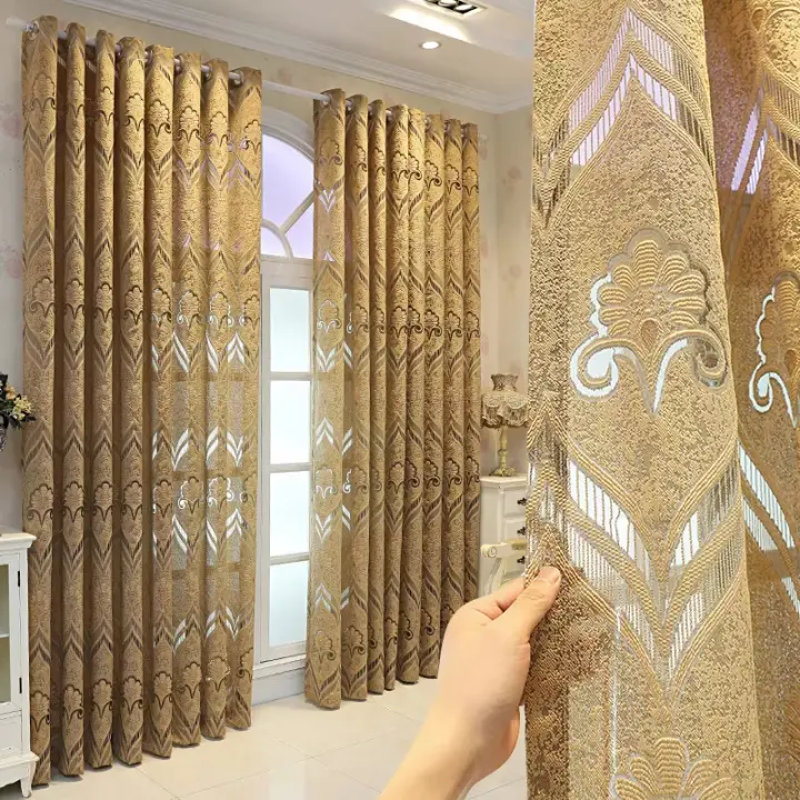 Cortinas opacas Modernas de salón, 2 Piezas, Poliéster translúcido, Cortina de Lujo Europea - 1