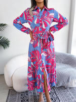 Vestido camisero con cordones para mujer, traje largo con cuello tipo Polo, estampado Floral en contraste, primavera y verano, novedad de 2023 - details 7