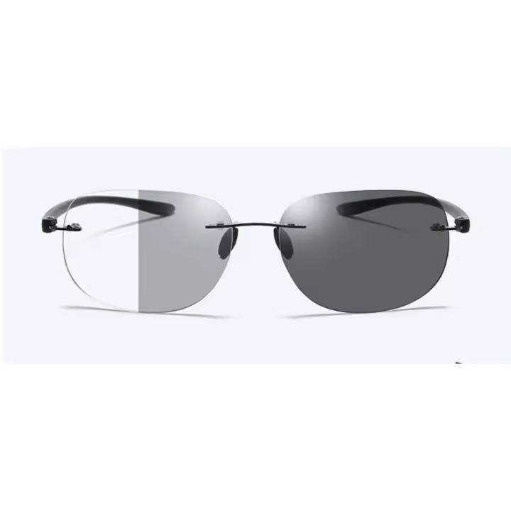 Gafas de sol fotocromáticas sin montura, lentes de lectura TR90 bifocales, templo elástico, cómodas, protección UV + 0,75 a + 4 - 1