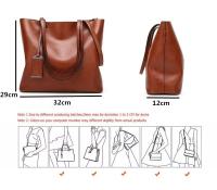 Bolso de cuero encerado de las señoras, bolso de hombro doble de la correa, simple, compras, equipaje de cuero, moda, Tote, Crossbody, bolso de mano - details 0