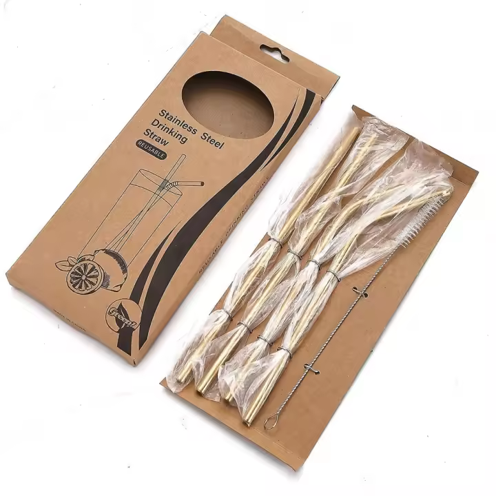 Pajita de acero inoxidable para beber, juego de pajitas de plata curvadas y rectas de 6mm, reutilizable, 2 paquetes de 5 unids/lote por paquete - 1