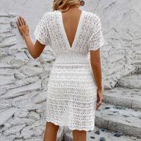 Mini vestido de playa de ganchillo con cuello en V, cubierta de punto de manga corta para mujer, túnica ligera de verano para traje de baño - details 17