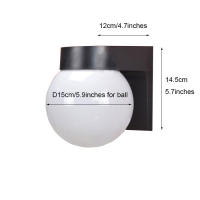 Luz led moderna para porche al aire libre, Base de PC blanca y negra, pantalla de lámpara acrílica lechosa, bola E27, lámpara de pared para exteriores - details 1