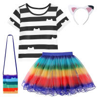 Conjunto de Dibujos Animados de Gabby Dollhouse Camiseta a Rayas de Poliéster, Falda de Cintura Alta, Bolso para Niñas Perfecto para Fiestas de Carnaval en Primavera/Verano - details 1