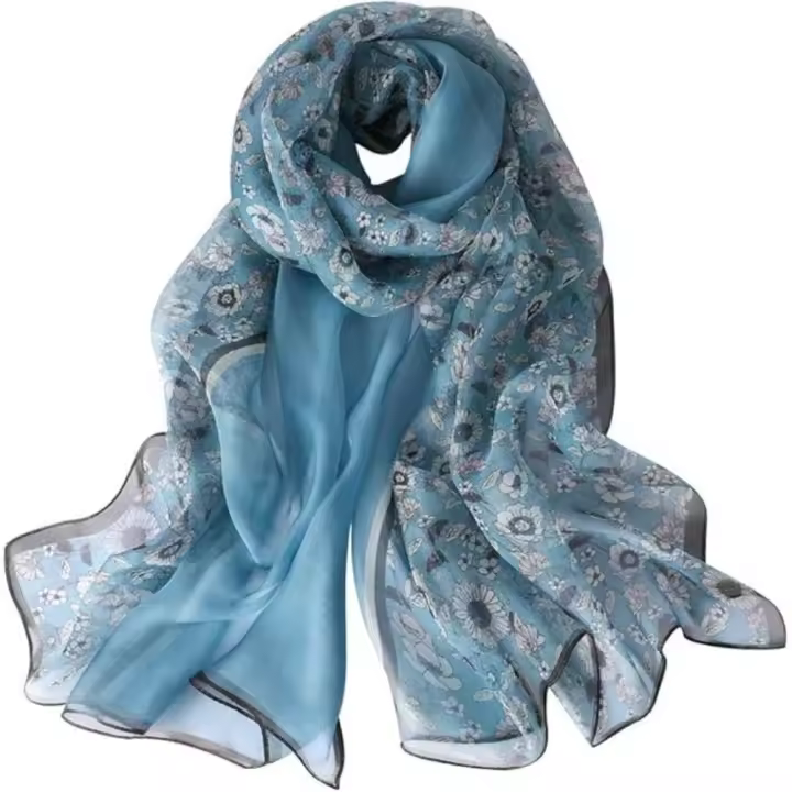 Pañuelo de seda para mujer, pañuelo de seda floral, estola para - 1