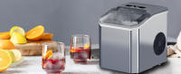 Máquina para hacer hielo en encimera, 26.5 libras/24 horas, 9 cubos en 6-8 minutos, 2 tamaños de hielo tipo bala, máquina de hielo portátil autolimpiante con cuchara para hielo y cesta para el hogar, cocina, fiesta, camping, plateado - details 6