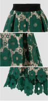 Faldas de encaje bohemio para mujer, Falda Midi ahuecada de malla Vintage, talla grande, cintura elástica, línea A, color negro, rojo y verde, elegante, Verano - details 7