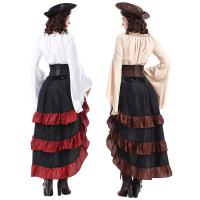 Disfraz de batas de flamenca de Halloween: Un vestido largo de la Reina Pirata con cintura ceñida y hojas de loto - details 8