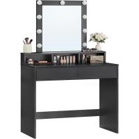 Luces LED con Brillo Ajustable, Mesa de Maquillaje con Espejo, 2 Cajones y 3 Compartimentos, Moderno, Blanco - details 18