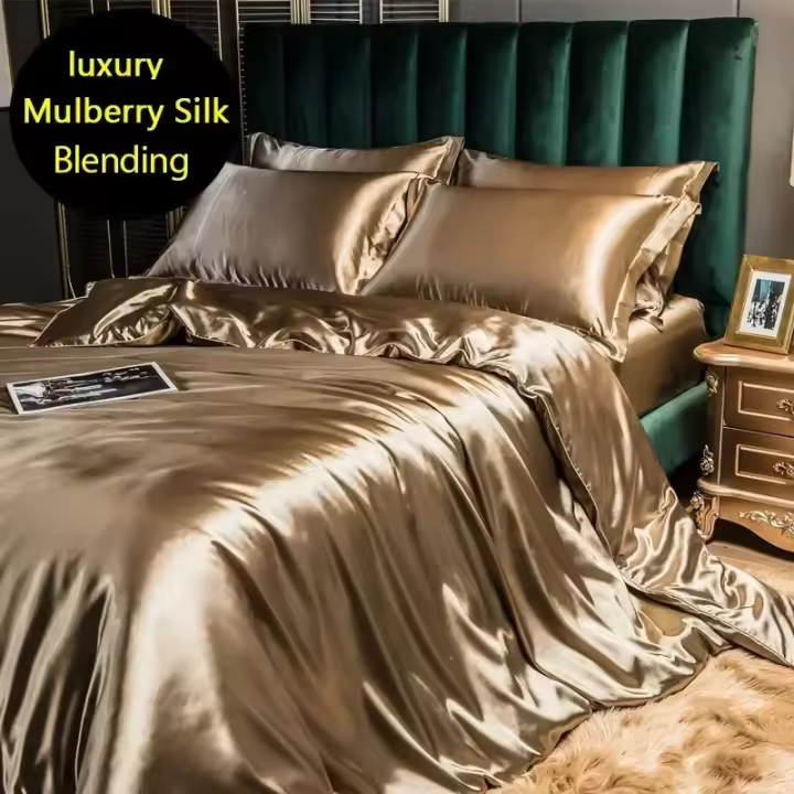 Juego de cama de seda Mulberry, Funda nórdica de seda con sábanas de tamaño Queen, Juego de cama King - 1