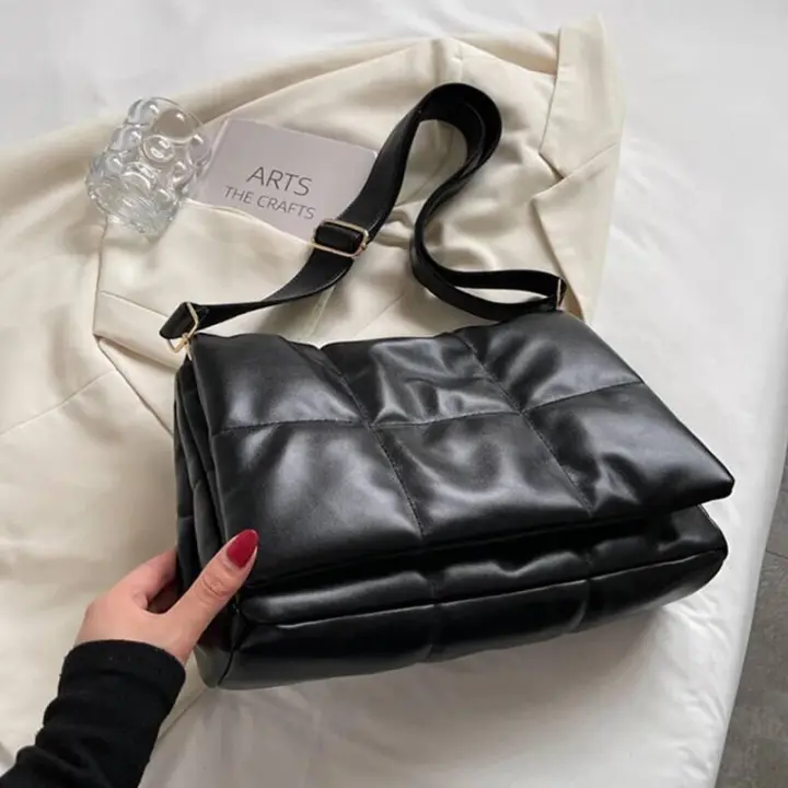 Bolso de hombro acolchado a cuadros, bolso de diseñador para mujer, bolsos de compras cruzados con solapa de cuero PU, invierno - 1