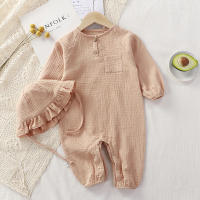 Monos de Algodón Pure para niña de 0 A 1 años, ropa de Bebe recién nacido de una Pieza con sombrero, Color sólido - details 1